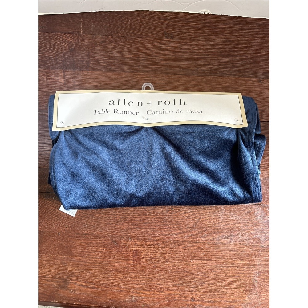 Allen + Roth Blue Velour Feel 14"x72" Table Runner New Model # R-VLVT-300